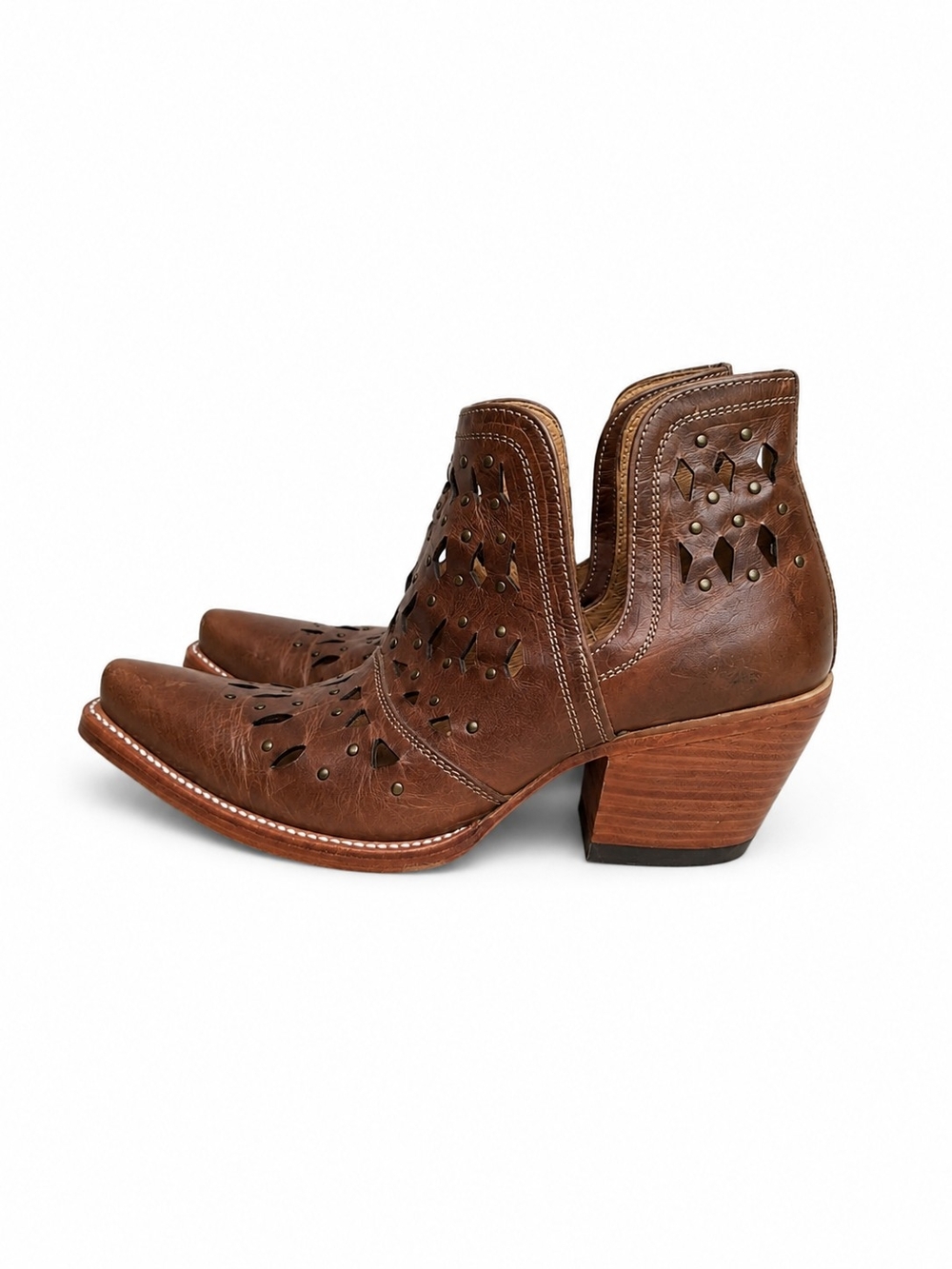 Ariat Dixon Studded Laser Cut Western Ankle Booties Brown Leather 8 Boho - Picture 5 of 16